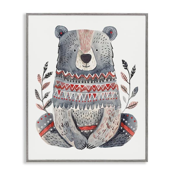 Stupell Industries Scandinavian Style Bear by LSR Design Studio Gray Framed Animal Giclee Art Print 30 in. x 24 in.