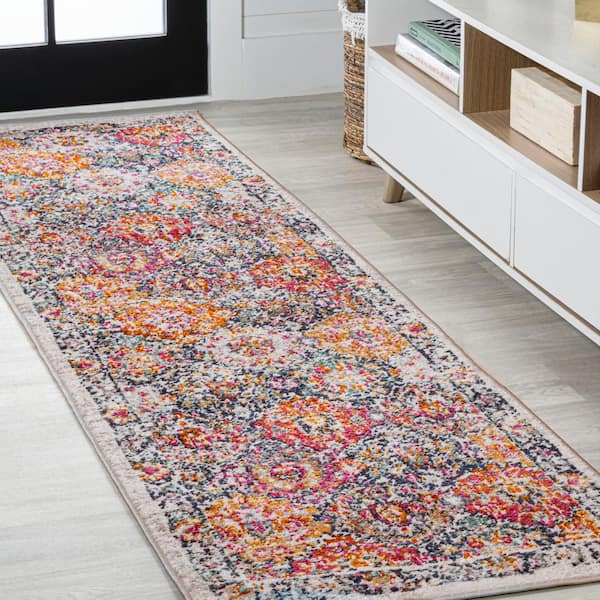 JONATHAN Y Modern Persian Boho Vintage Trellis Ivory/Navy/Multi 2 ft. x 8 ft. Runner Rug