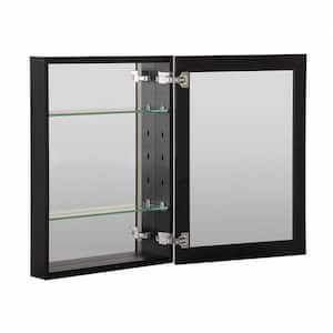 20 in. W x 26 in. H Black Glass Recessed/Surface Mount Rectangular Medicine Cabinet with Mirror