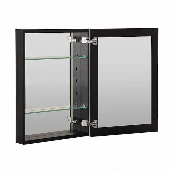ANGELES HOME 20 in. W x 26 in. H Black Glass Recessed/Surface Mount Rectangular Medicine Cabinet with Mirror