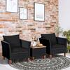 3-piece wicker patio set with two chairs and a coffee table in an indoor setting.