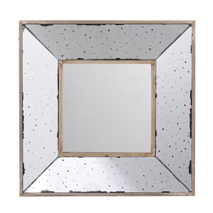 Antique 12 in. W x 12 in. H Square Wood Framed Wall Bathroom Vanity Mirror in Silver