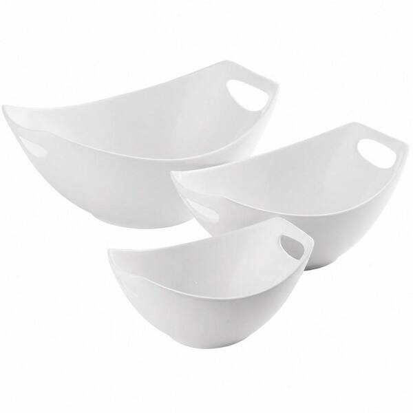 15/28/49 oz. White Porcelain Serving Bowls with built-in Handles, Nesting Serving Dishes, Mixing Salad Bowls (Set of 3)