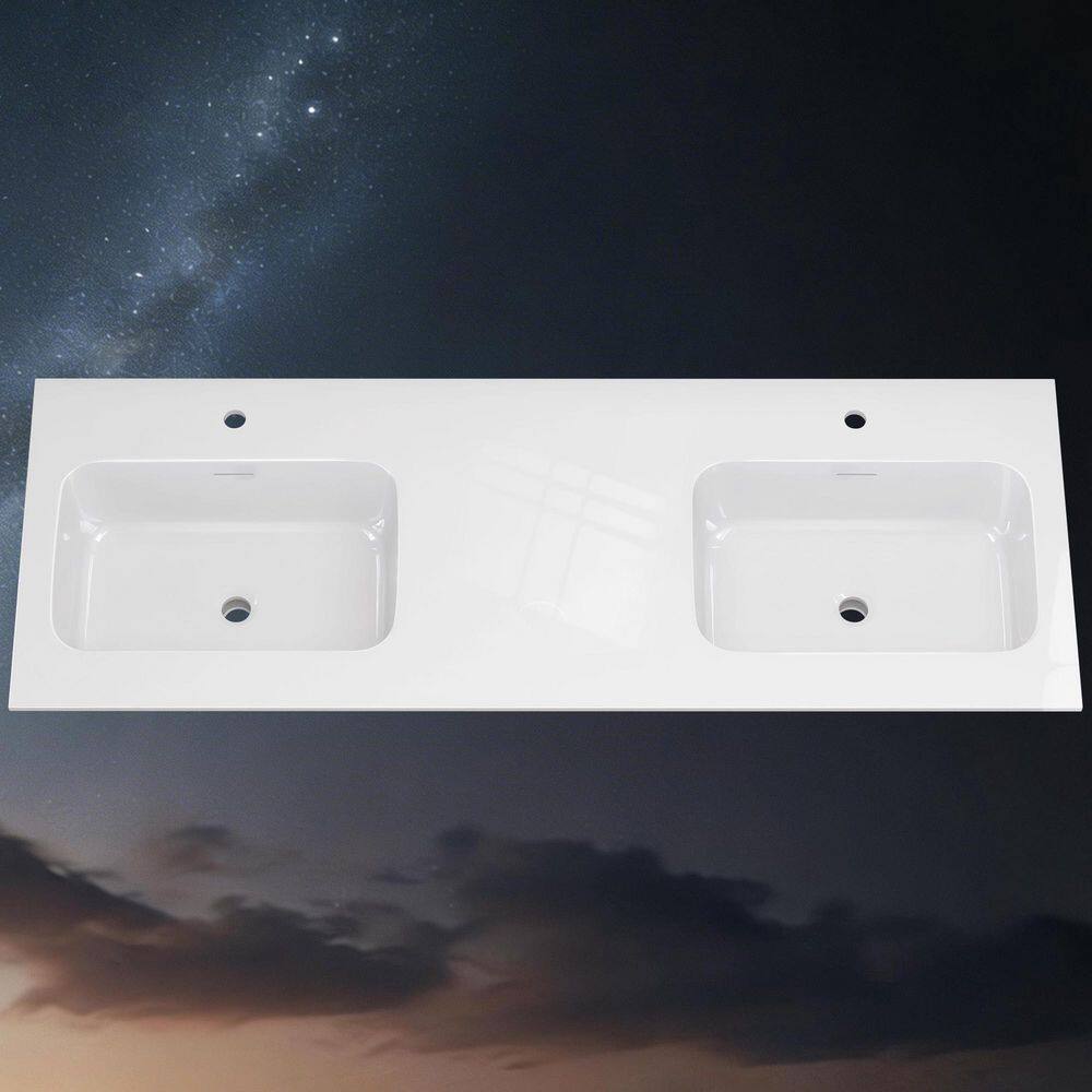 60 in. W x 22 in. D Solid Surface Vanity Top in Pure White with White Rectangular Double Integrated Sinks price history on PriceWatchPro