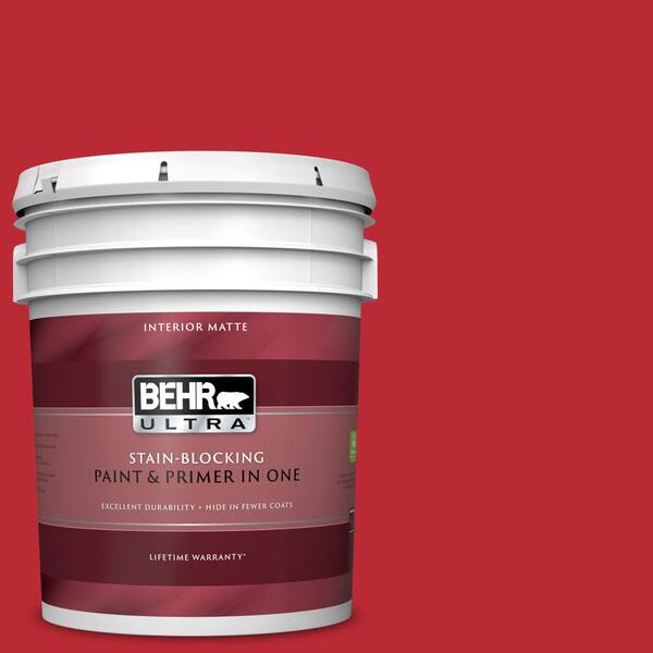 BEHR ULTRA 5 gal. #UL110-7 Edgy Red Matte Interior Paint and Primer in One