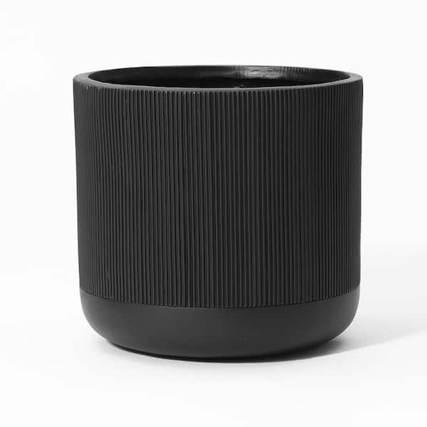 LuxenHome 14.8 in. W x 13.36 in. H Black Stripes Ceramic Individual Pot