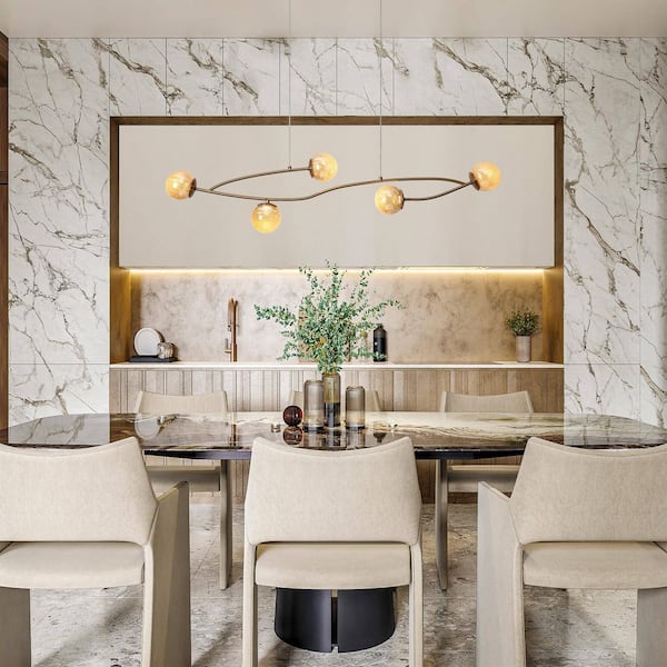 LNC Cenlindes 5-Light Brass LED Linear Chandelier with Gold