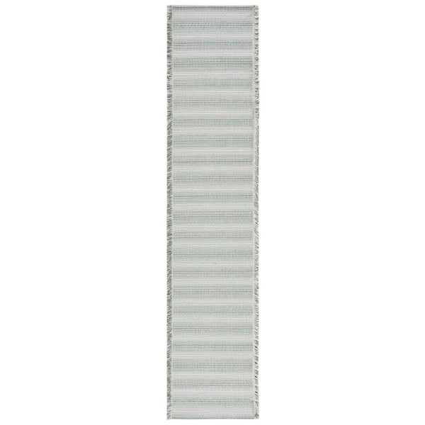 Augustine 2 ft. x 9 Ivory/Green Solid Color Runner Rug