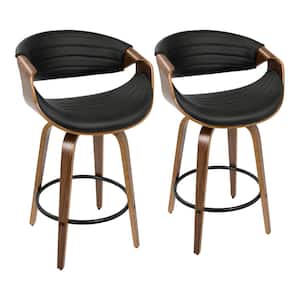 Symphony 26 in. Walnut and Black Faux Leather Counter Stool (Set of 2)