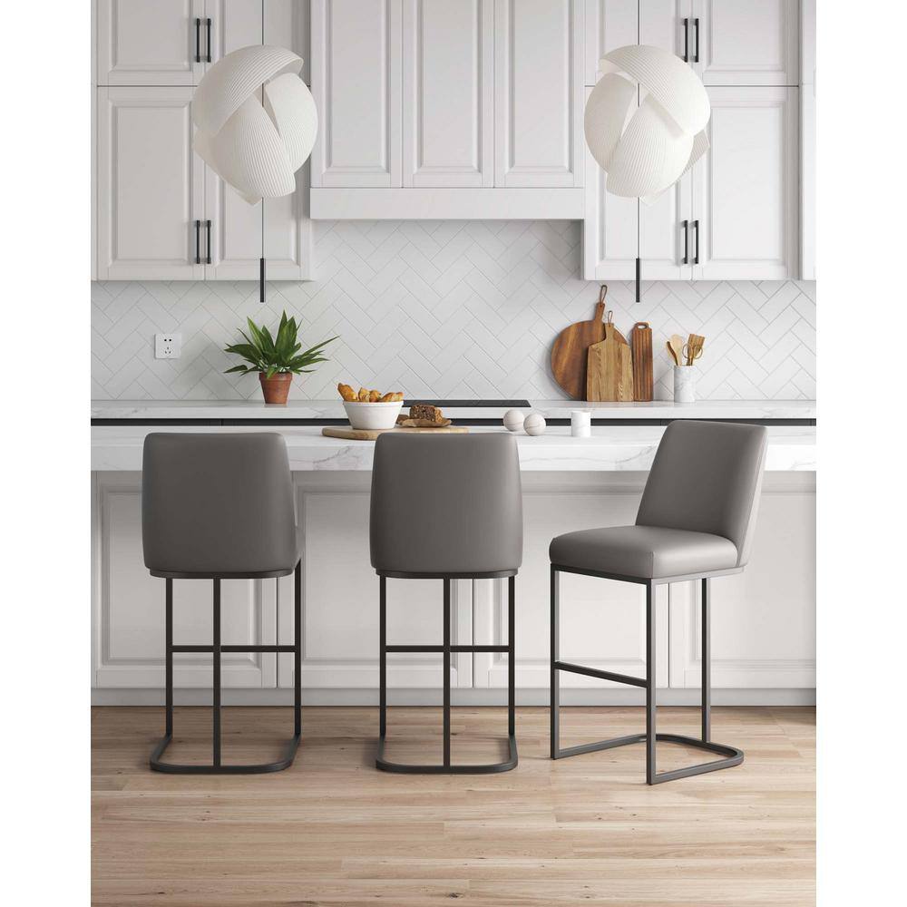 Gray Leatherette and Metal Barstools Set of 3