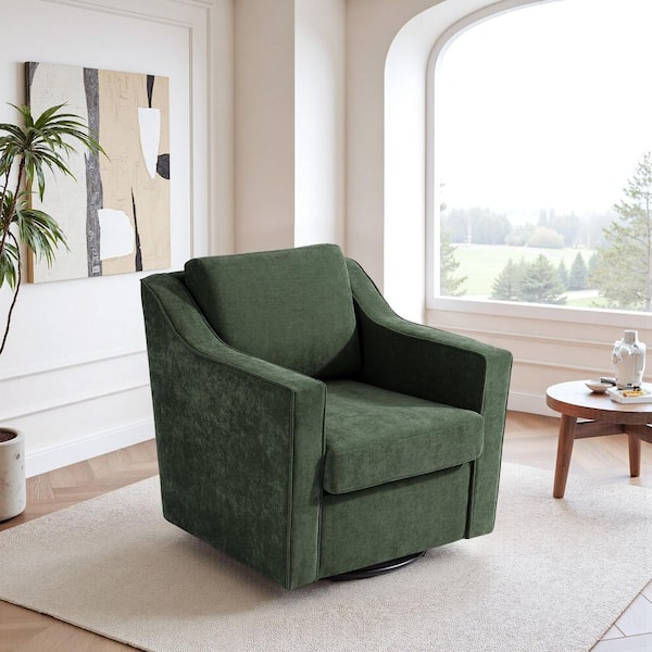 Green Chenille Upholstered Swivel Accent Barrel Chair(Set of 1)