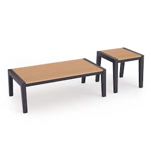 Rhodes 2 Piece Aluminum Teak Outdoor Coffee and Side Table Set