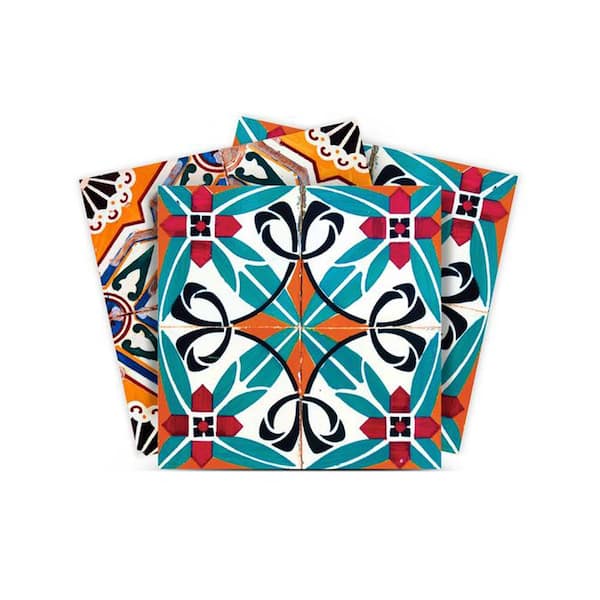 MI ALMA Teal and Orange H122 6 in. x 6 in. Vinyl Peel and Stick Tile (24-Tiles, 6 sq.ft./Pack)
