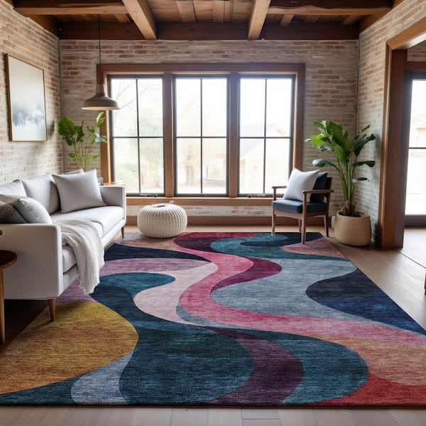 Mayfield Premium Machine Washable Abstract AMF1121 Green 5 ft. x 7 ft. 6 in. Area Rug