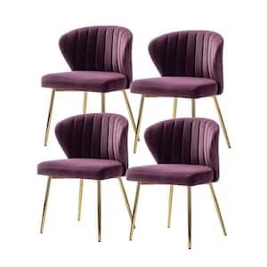 Olinto Modern Purple Velvet Channel Tufted Side Chair with Metal Legs (Set of 4)