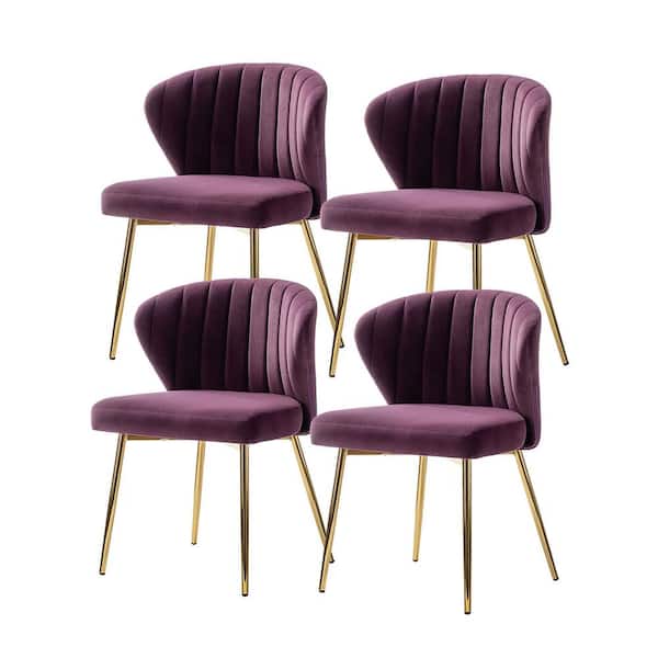 JAYDEN CREATION Olinto Modern Purple Velvet Channel Tufted Side Chair with Metal Legs (Set of 4)
