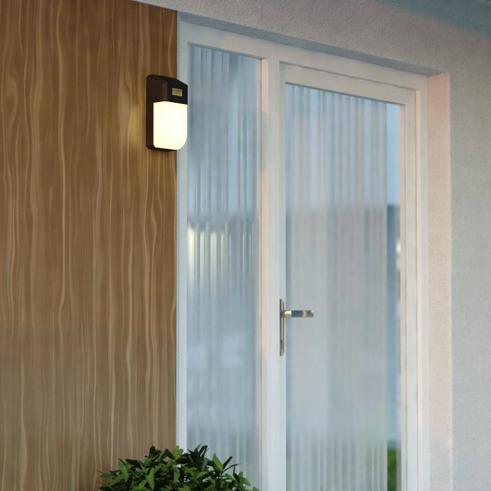 Black Solar LED Outdoor Wall Light with Motion Sensor and Frosted Shade