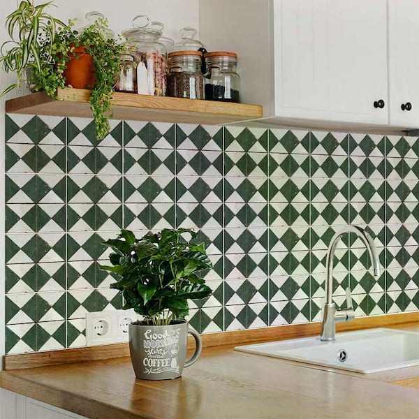 Dark Green and White R156 8 in. x 8 in. Vinyl Peel and Stick Tile (24 Tiles, 10.67 sq. ft. and Pack)