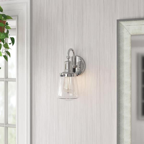 Taylor 5.25 in. 1-Light Chrome Industrial Wall Sconce with Clear Glass Shade
