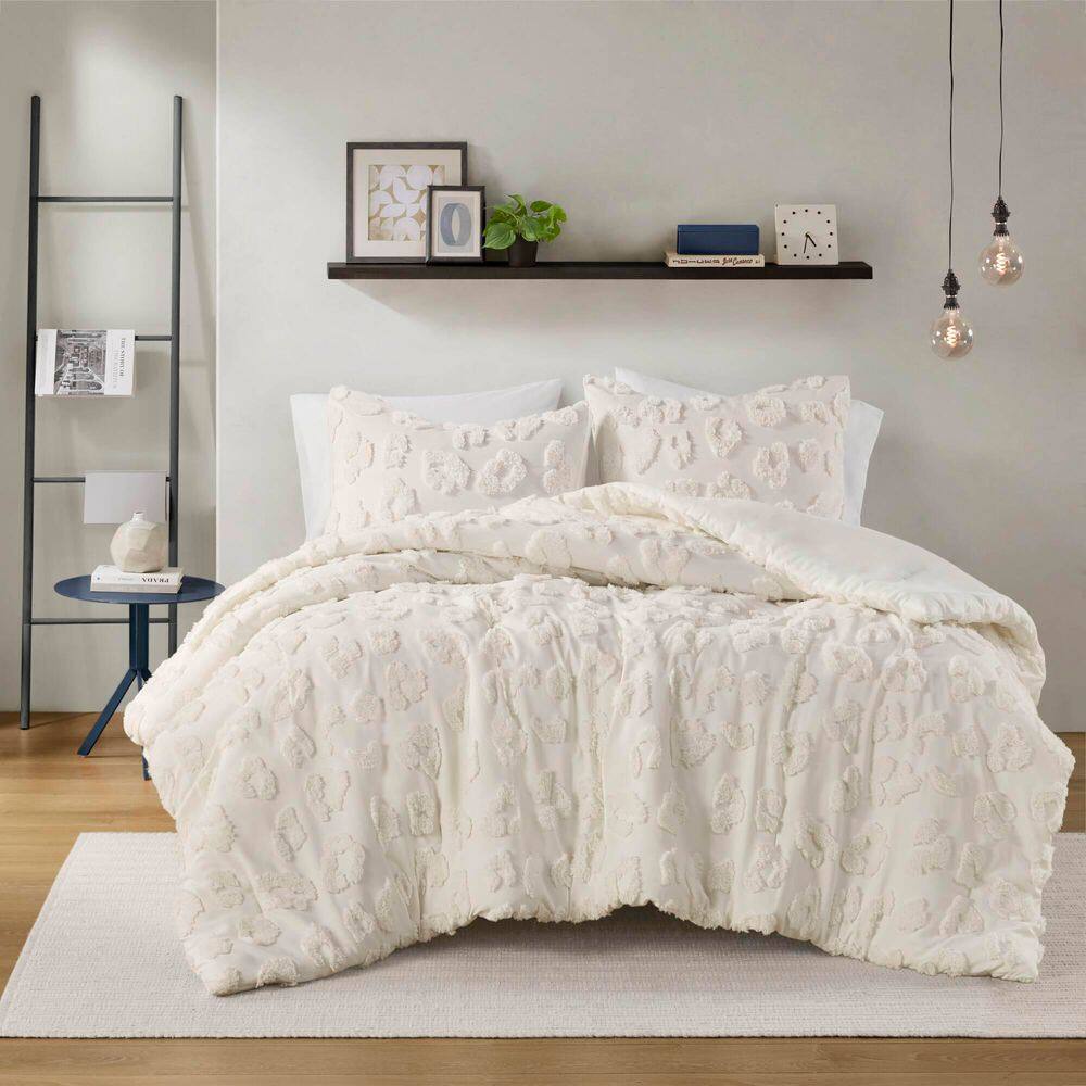 Off-White Chenille Twin/Twin XL Duvet Cover Set
