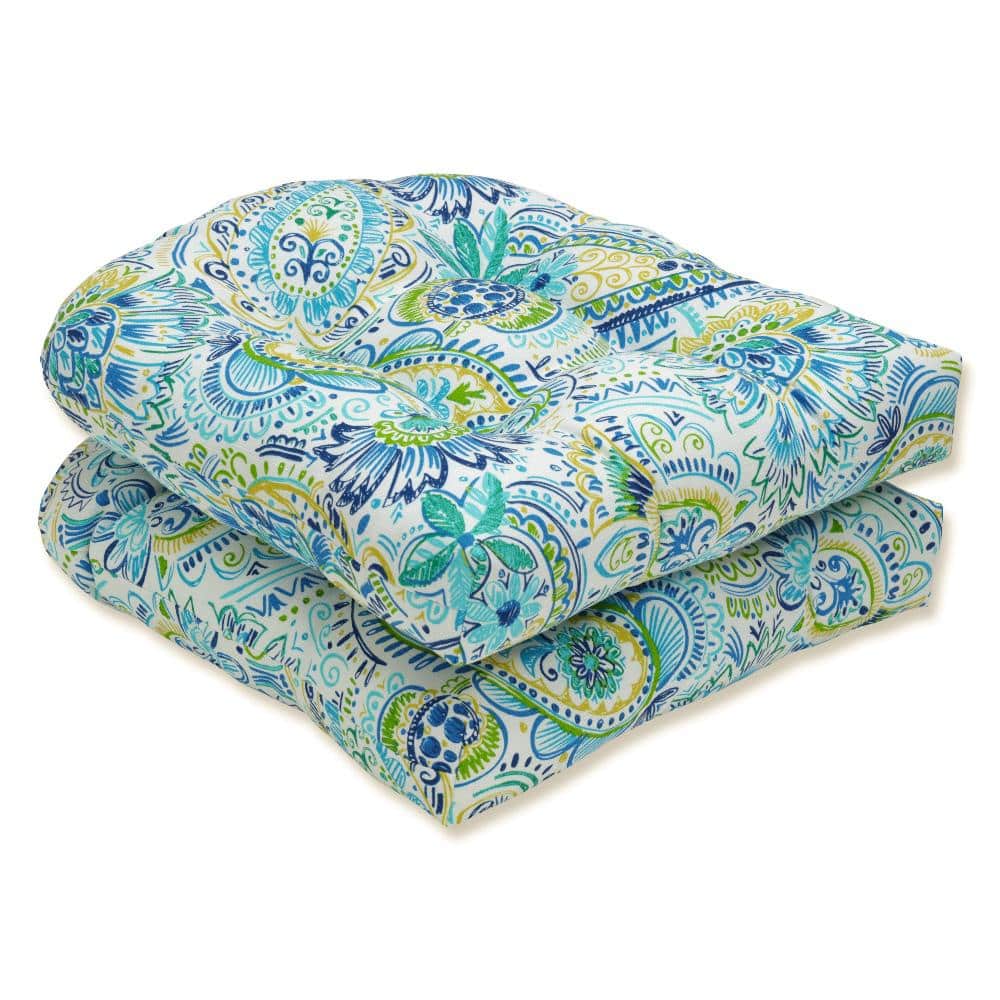 Baltic Blue Paisley Tufted Wicker Rocking Chair Cushions