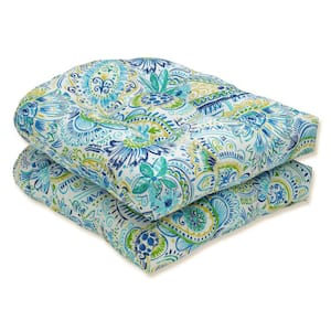 Paisley 19 in. x 19 in. 2-Piece Outdoor Dining Chair Cushion Blue/Yellow Gilford