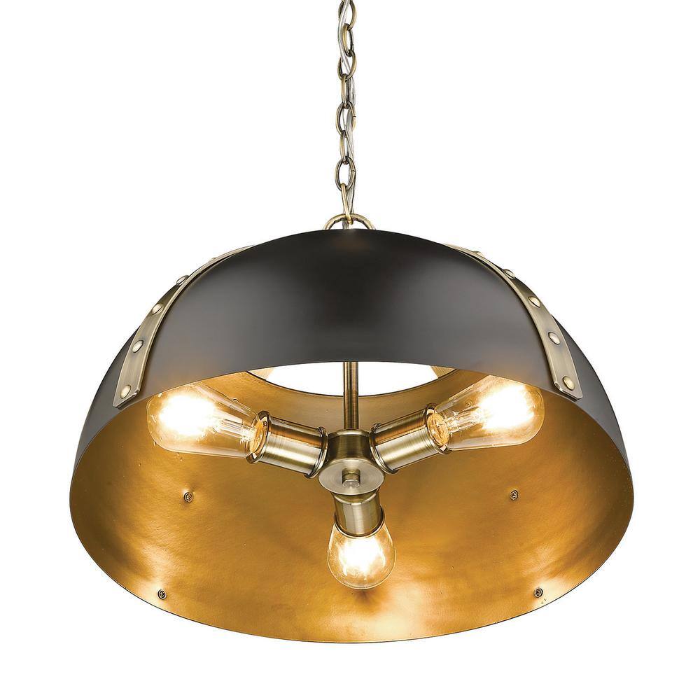 Aldrich Transitional 3-Light Pendant in Aged Brass and Matte Black