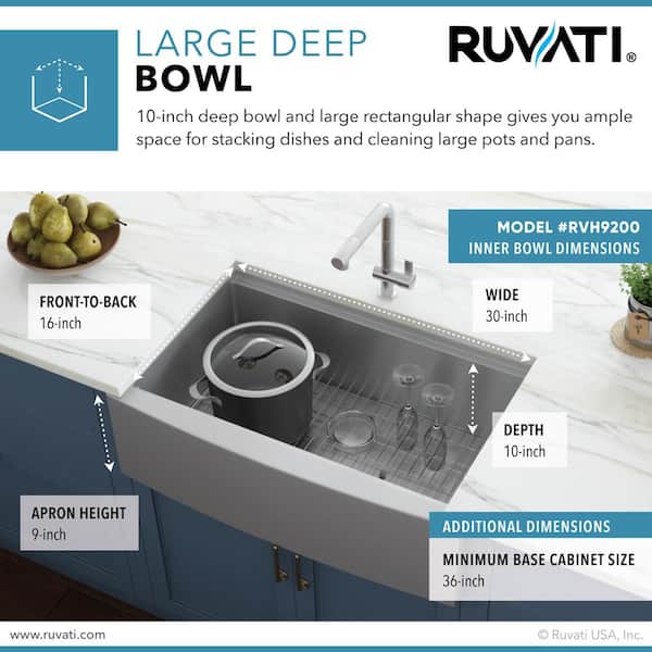 Ruvati Verona 33-in x 22-in Stainless Steel Single Bowl Tall (8-in or Larger) Drop-In Apron Front/Farmhouse Residential Workstation Kitchen Sink Ruvati Verona 33-in x 22-in Stainless Steel Single Bowl Tall (8-in or Larger) Drop-In Apron Front/Farmhouse Residential Workstation Kitchen Sink