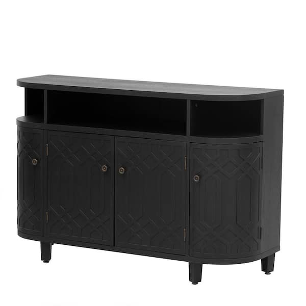 Unbranded 48.00 in. W x 15.70 in. D x 31.90 in. H Black Linen Cabinet with Three fir Doors, Adjustable Shelf
