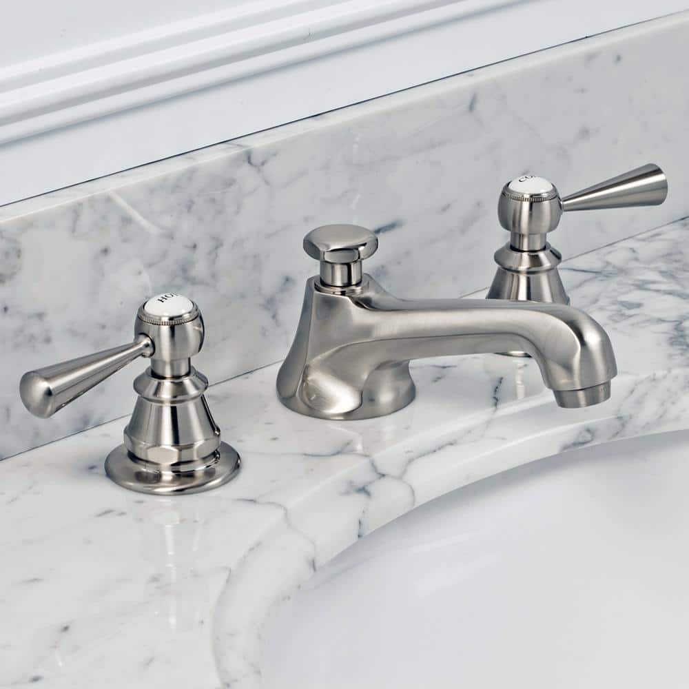 Brushed Nickel Widespread 2-Handle Bathroom Faucet with Pop-Up Drain