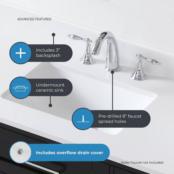 OVE Decors Tahoe 48-in Espresso Undermount Single Sink Bathroom Vanity with White Engineered Stone Top