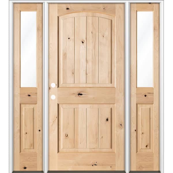 58 in. x 80 in. Knotty Alder Arch Top Right-Hand/Inswing Clear Glass Unfinished Wood Prehung Front Door w/ DHSL