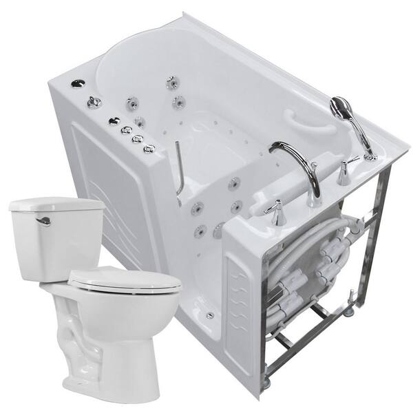 Universal Tubs 52.75 in. Walk-In Whirlpool and Air Bath Tub in White with 1.28 GPF Single Flush Toilet