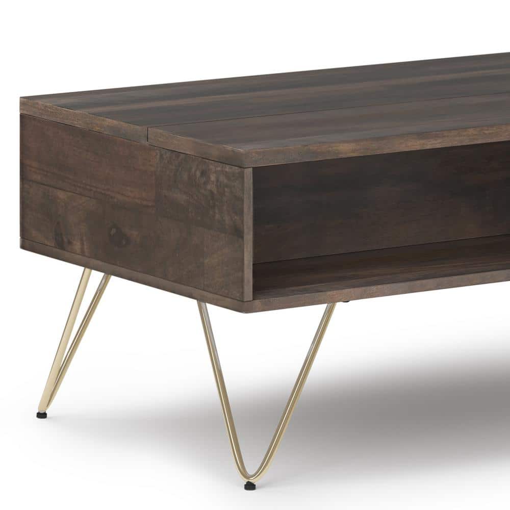 Ebony Hunter Solid Mango Wood Industrial Lift-Top Coffee Table