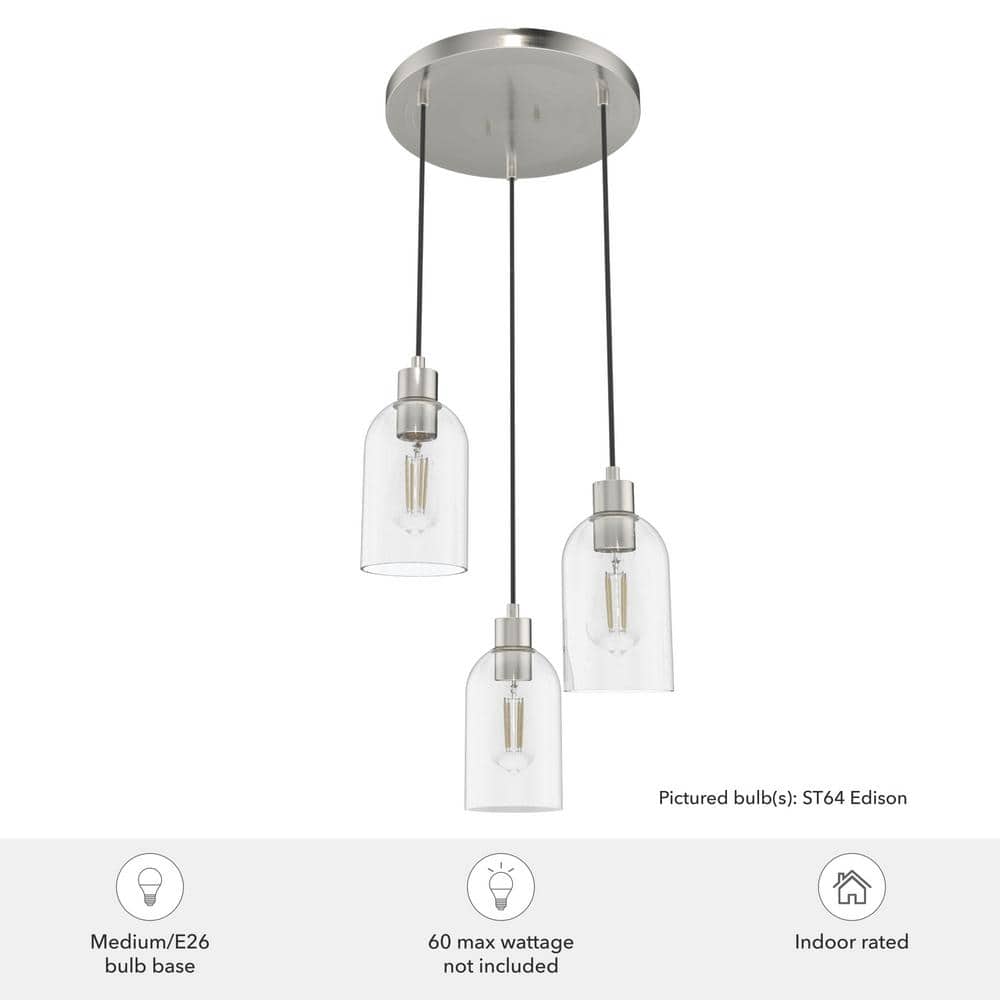 Brushed Nickel 3-Light Modern Glass Pendant Cluster