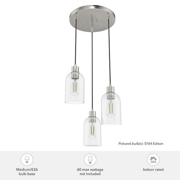 Hunter - Lochemeade 3 Light Brushed Nickel Waterfall Chandelier with Clear Seeded Glass Shades Kitchen Light