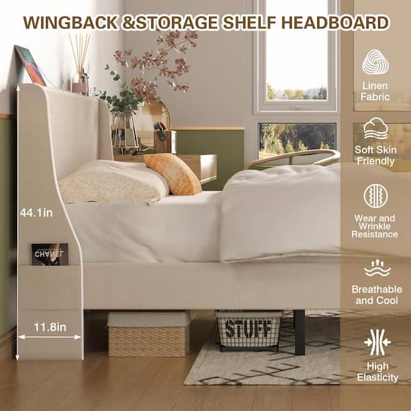 VECELO Upholstered Bed Frame with Headboard and Wingback
