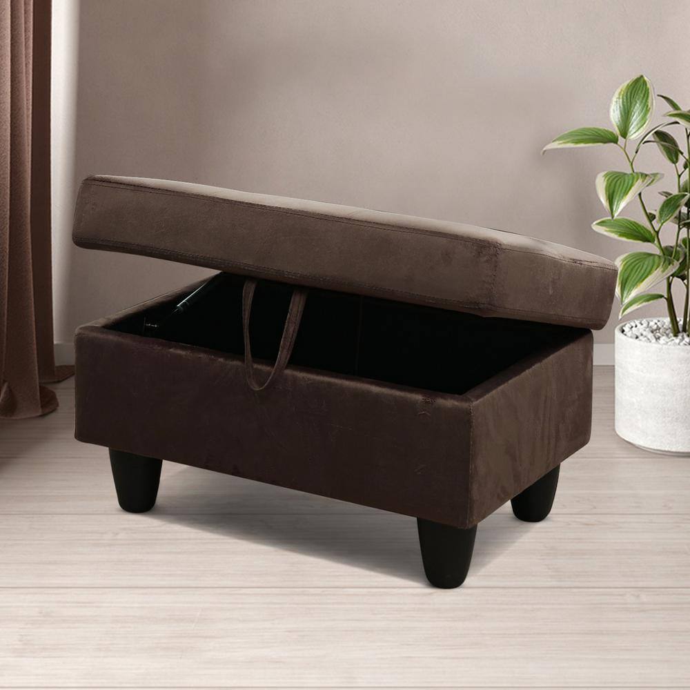 28.5 in. W Chocolate Brown Flannel Polyester Blend Rectangle Ottoman with S
