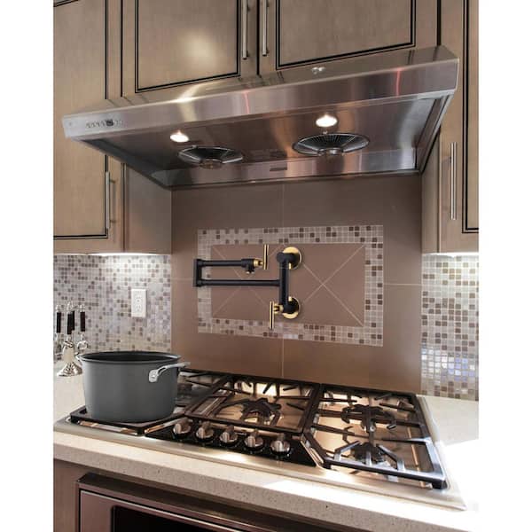 Wall Mounted Pot Filler with Dual-Handle in Gold and Black