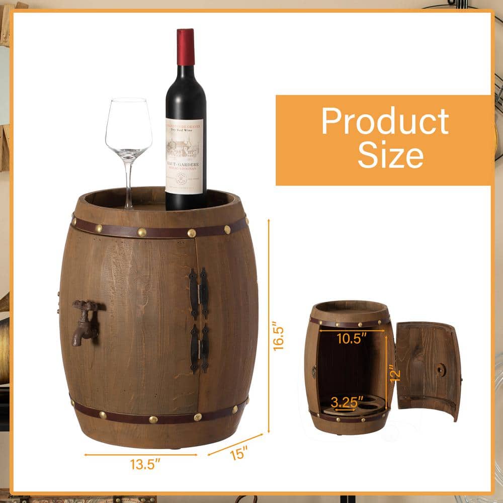 Vintage Wooden Barrel Wine Holder with Rotating Turntable