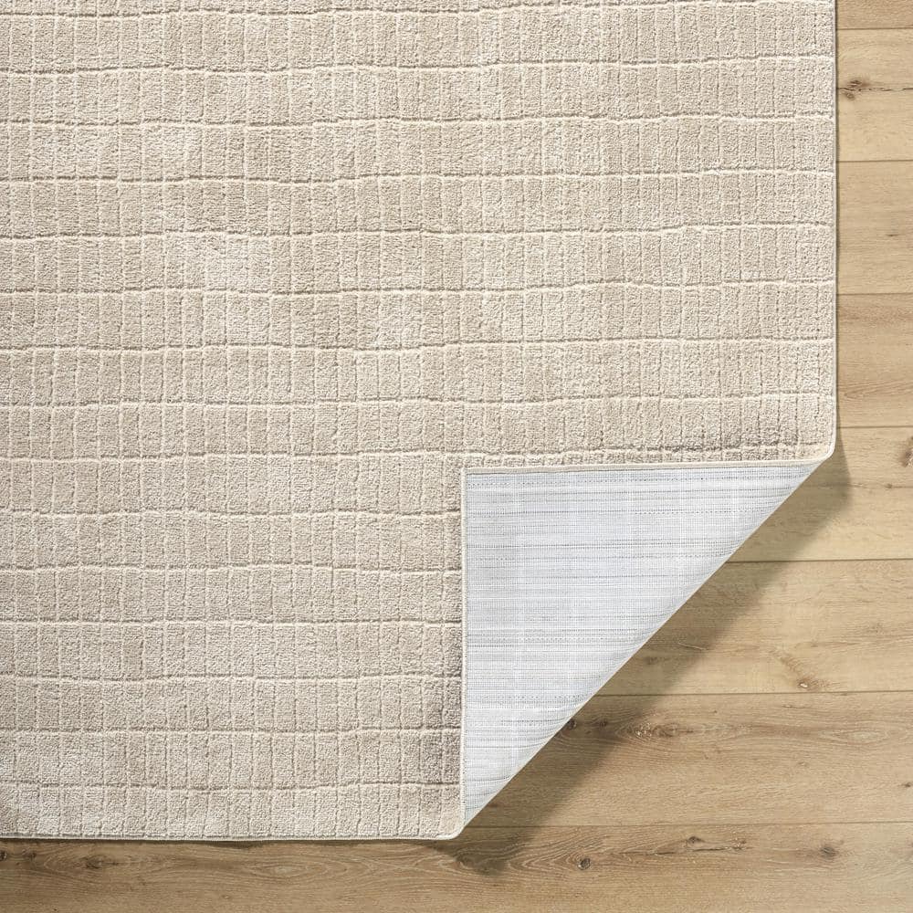 Light Brown Minimalist Striped Polyester Area Rug, 5'3" x 7'
