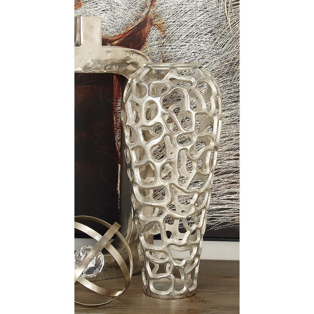 Elegant 19'' Silver Aluminum Bouquet Vase with Hole Design