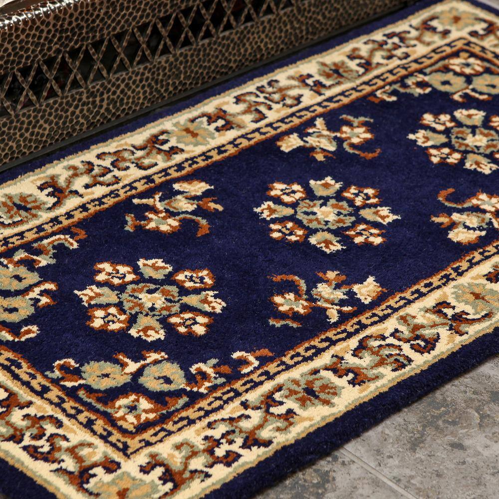Blue Oriental Wool Rectangular Hearth Rug