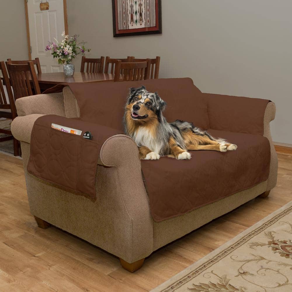 Brown Quilted Waterproof Pet Loveseat Cover with Pockets