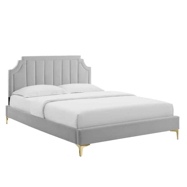 MODWAY Sienna Performance Velvet in Light Gray Queen Platform Bed