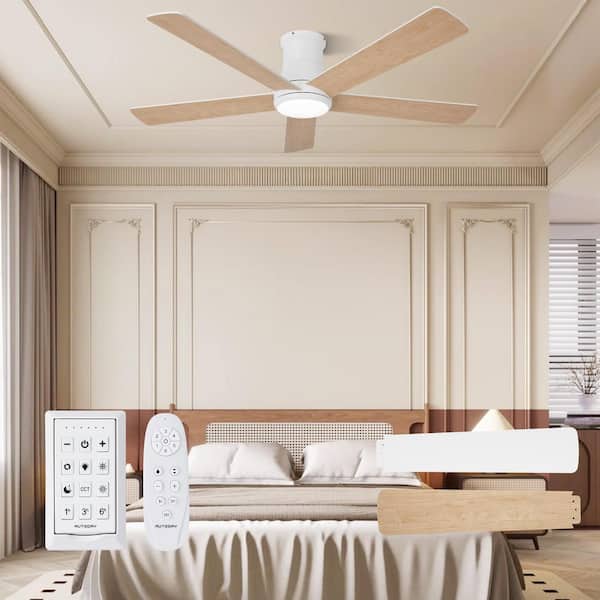 52 in. Indoor/Outdoor White Downrod Mount Ceiling Fan with Dimmable LED Lights and Remote, Quiet Reversible DC Motor