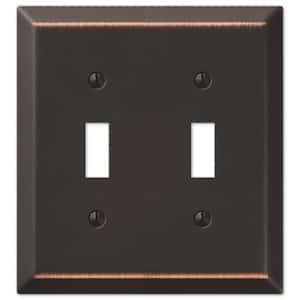 Metallic 2-Gang Aged Bronze Toggle Stamped Steel Wall Plate