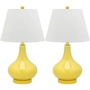 Amy 24 in. Yellow Gourd Glass Table Lamp with White Shade (Set of 2)