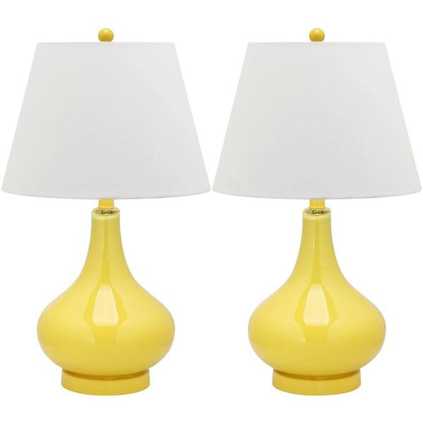SAFAVIEH Amy 24 in. Yellow Gourd Glass Table Lamp with White Shade (Set of 2)