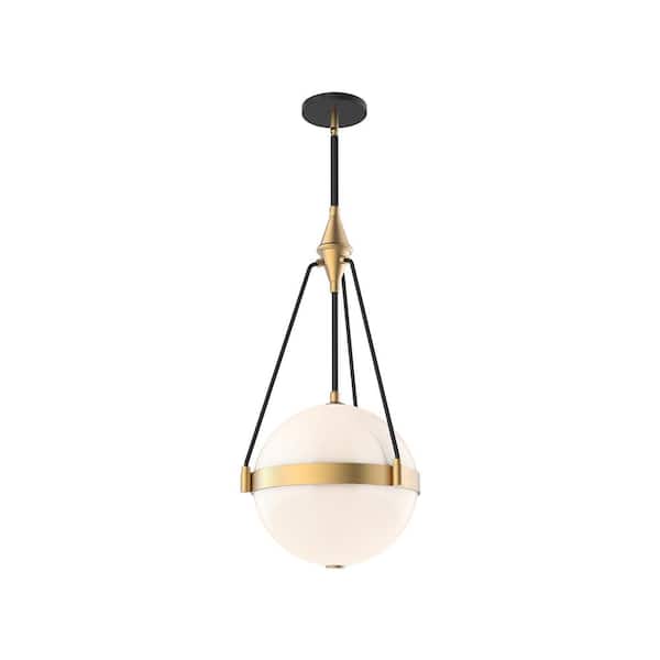 Harmony 14 in. 3 Light 60-Watt Brushed Gold/Glossy Opal Glass Pendant Light